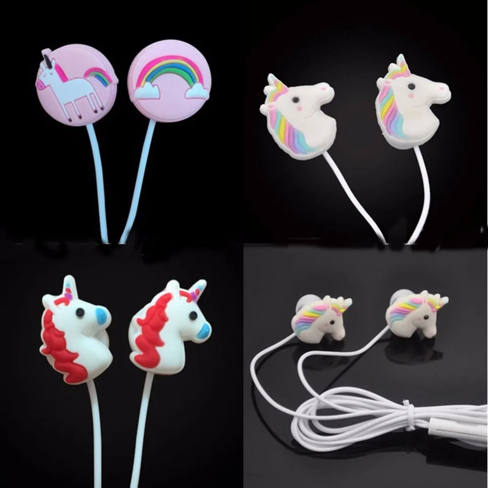 Cute Unicorns Cartoon Earphone Colorful Rainbow Horse In ear Universal
