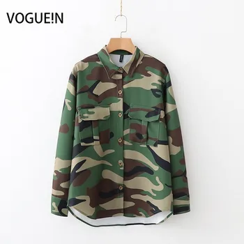 

New Womens Fashion Camouflage Print Long Sleeve Blouse Shirt Tops