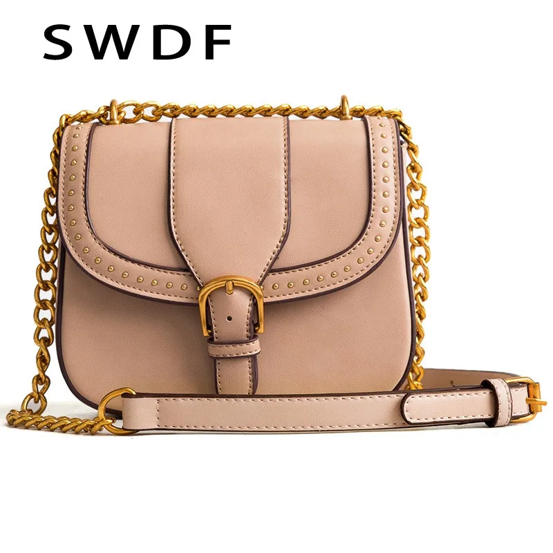 

SWDF Luxury Shoulder Bag Women Bags Designer Solid Color Fashion Chain Diagonal Package Popular Girl PU Leather Small Square Bag