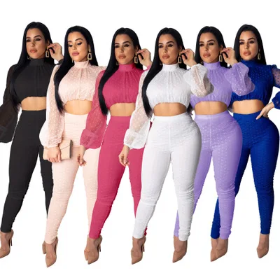 قطعتين حللا و السروال القصير إمرأة الياقة المدورة طويلة الأكمام شبكة البولكا نقطة داخلية عالية الخصر Playsuits قطعتين حللا و السروال القصير إمرأة الياقة المدورة طويلة الأكمام شبكة البولكا نقطة داخلية عالية الخصر Playsuits