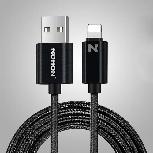 Nohon N светодиодный 8-контактный USB кабель 1 м кабель для зарядки и синхронизации данных металлический плетеный провод для Lightning iPhone X 8 7 6s 6 plus 5 5S iPad - Цвет: 100CM Black