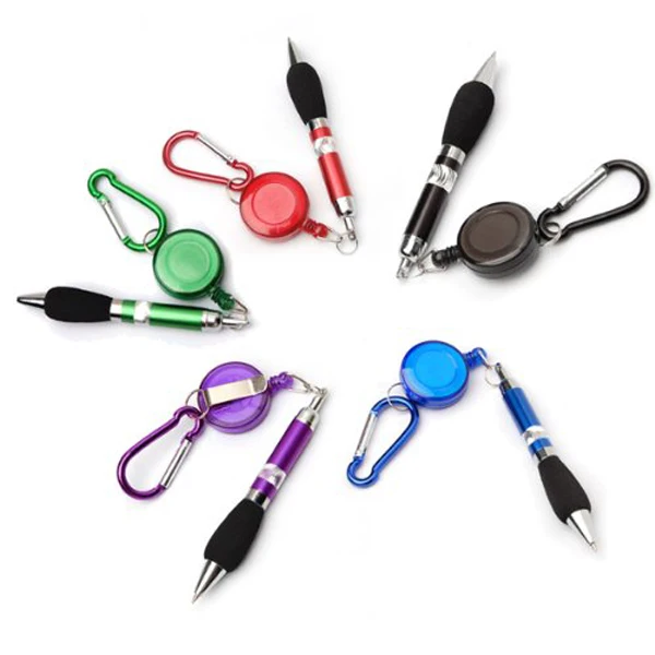 

3-in-1 Handy Retractable Badge Reel Pen & Belt Clip Keychain & Carabiner - 5 pcs/set (Blue+Red+Purple+Green+Black)