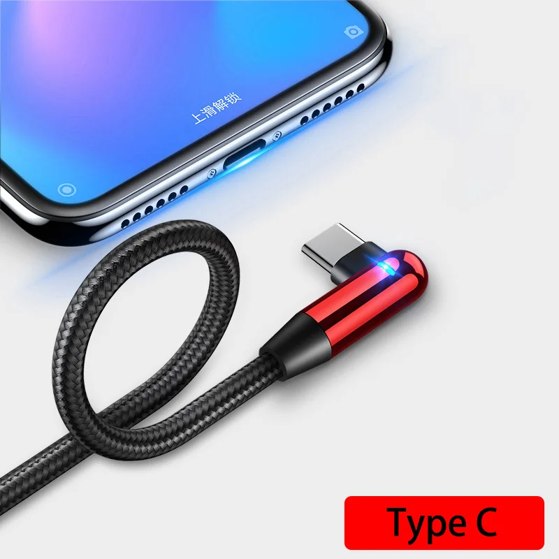 Cafele Lighting USB кабель для iPhone Micro type C 1,2 A 1,8 м двойной l-образный кабель для передачи данных для iPhone 6 7 8 X XS MAX XR игровой кабель - Цвет: Type C Red