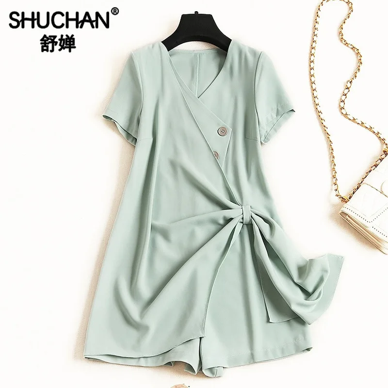 

Shuchan Casual Playsuits 2019 Summer New Streetwear V-neckr Short Short Chiffon Jumpsuit Rompers Womens Jumpsuit 50917