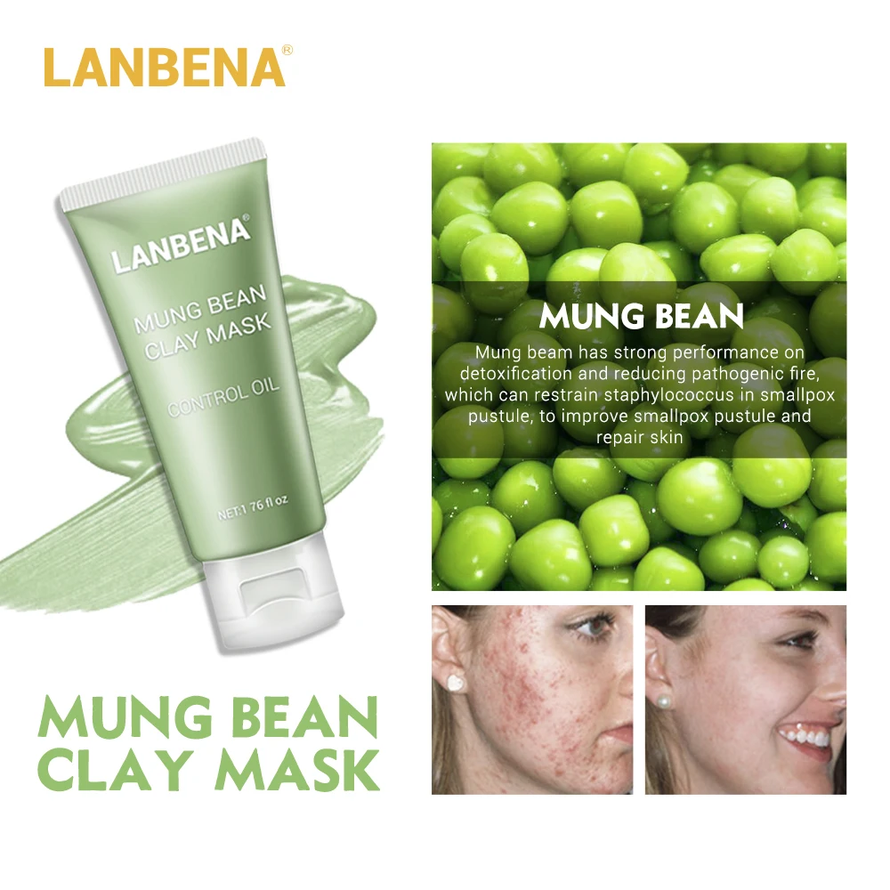 LANBENA Mung Bean Clay маска для лица с бамбуковым древесным углем и Голубиной розой