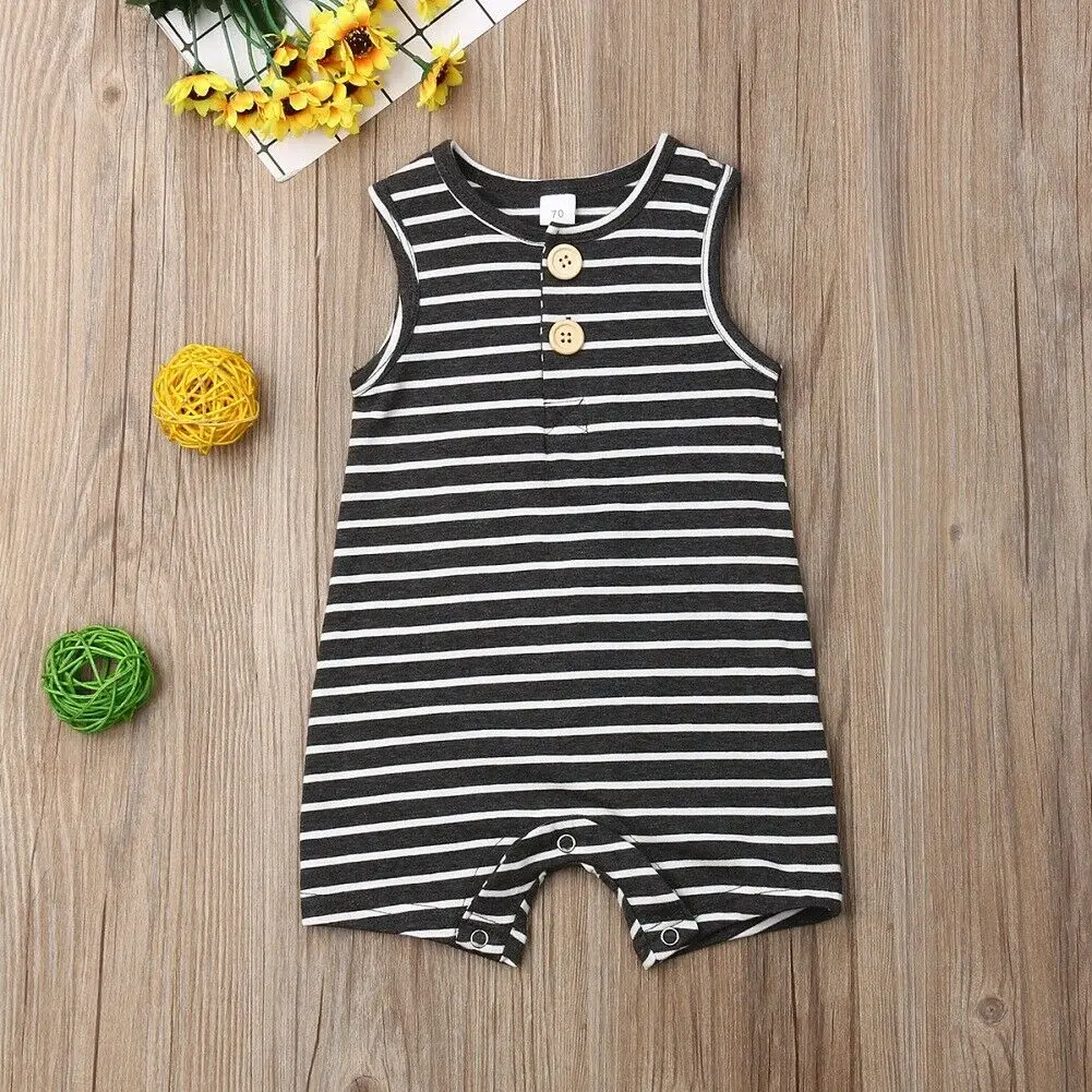 Baby Bodysuits comfotable 2019 Baby Summer Clothing 0-24 Newborn Infant Baby Boy Girl Striped Romper Clothes Sleeveless Striped Summer Outfit Jumpsuit Baby Bodysuits classic