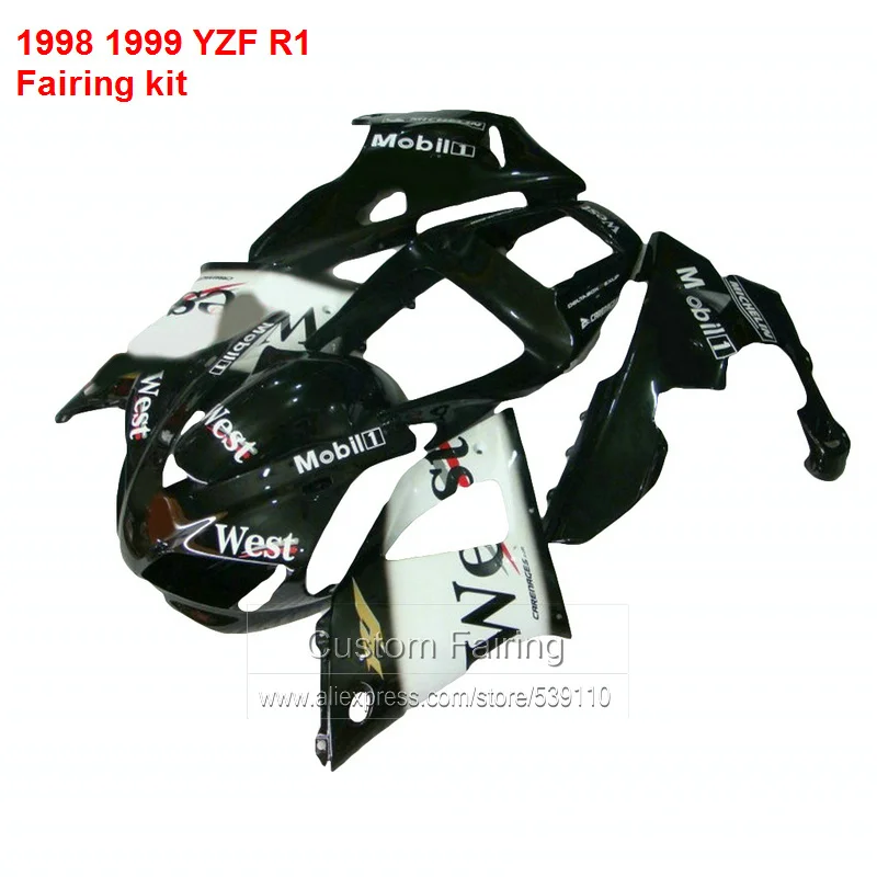 Западные Обтекатели для YAMAHA YZF R1 98 99 (черный) 1998 1999 Abs комплект обтекателей