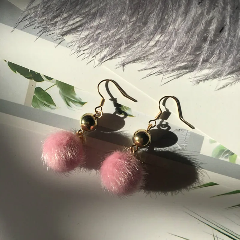 

2018 new jewelry mink earrings exaggerated temperament hairball long tassel earrings wild female gift wholesale