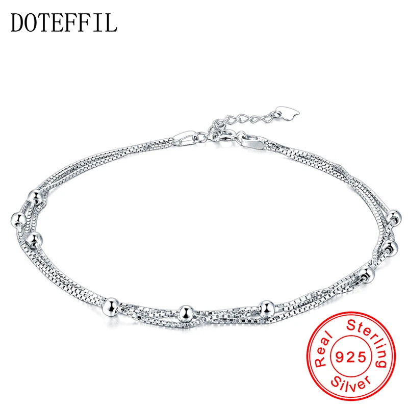 Цепочка на ногу DOTEFFIL женская из серебра 925 пробы анклет с бусинами 3 мм модное