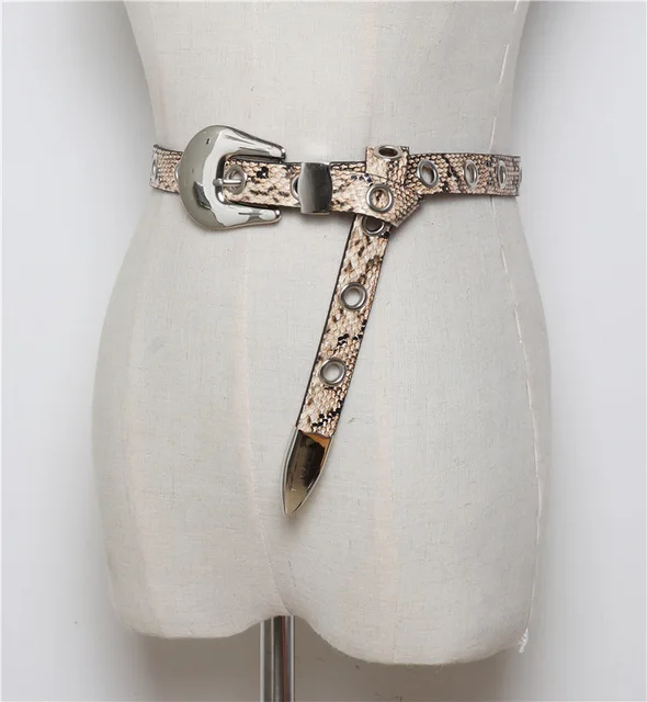 Cuero de la PU con estampado de serpiente de moda las mujeres cinturones de mujer cinturones de moda blanco negro Correa B10