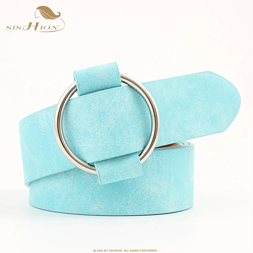 Sky blue SISHION Женская мода широкий пояс креативные модели без иглы сплошной цвет круглый вырез Повседневный женский пояс SP0175 - Цвет: Sky blue