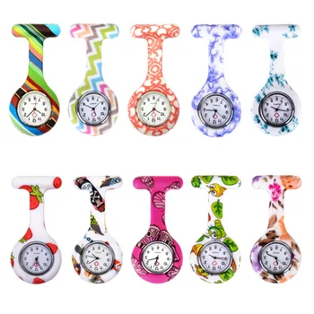 

Shellhard Fashion Prints Colorful Nurse Watches Doctor Portable Fob Pocket Watch Brooches Silicone Quartz Medical Round Watch