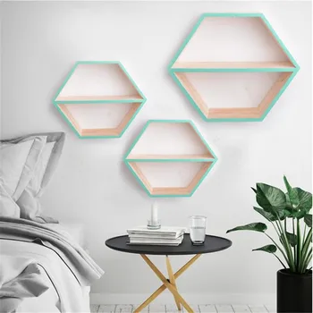 

Nordic Style Wood Hexagon Wall Decoration Baby Room/Bedroom Organization Hanger Photography Props Shelves Storage Decor