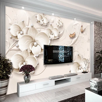 

Custom Wallpaper Murals 3D Relief Wall Painting Modern Butterfly Flower Jewelry Living Room TV Background Wall Papers Home Decor