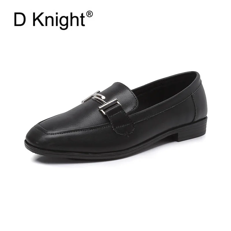 

New Fashion Metal Buckle Loafers For Women Plus Size 34-43 Girl Round Toe Campus Shoes Flats Ladies Casual Slip-on Flat Shoes