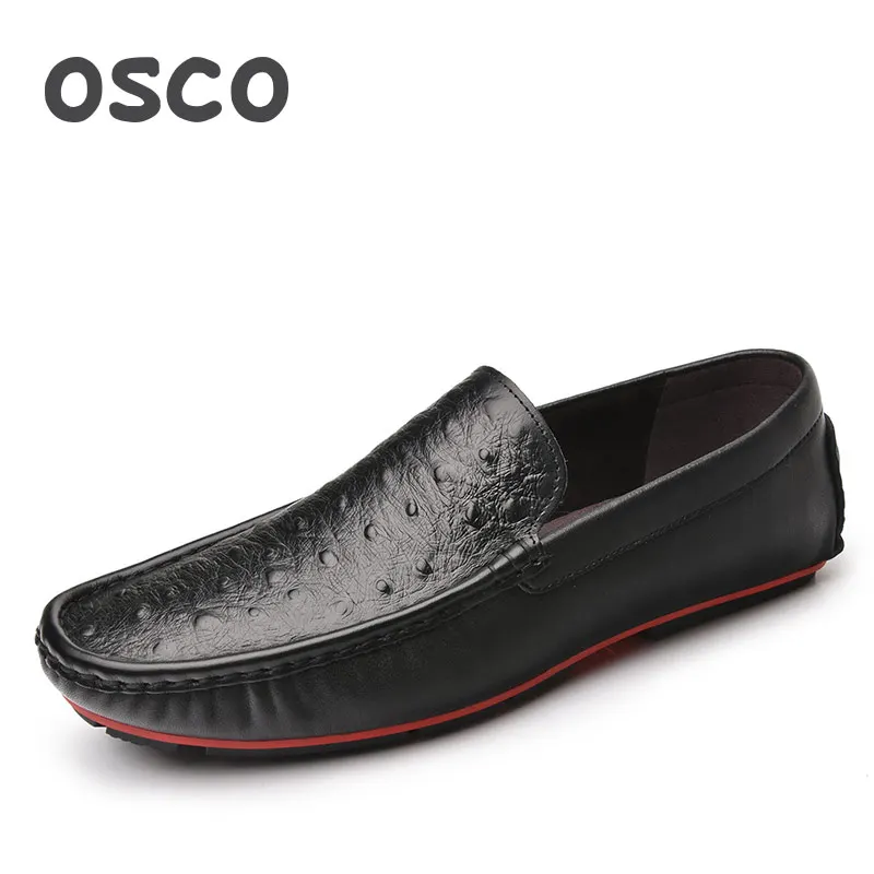 OSCO/Повседневная обувь из натуральной кожи мужская летняя дышащая Роскошная Брендовая обувь для вождения лодки мужские модные Лоферы без застежки для мужчин - Цвет: 801014BL