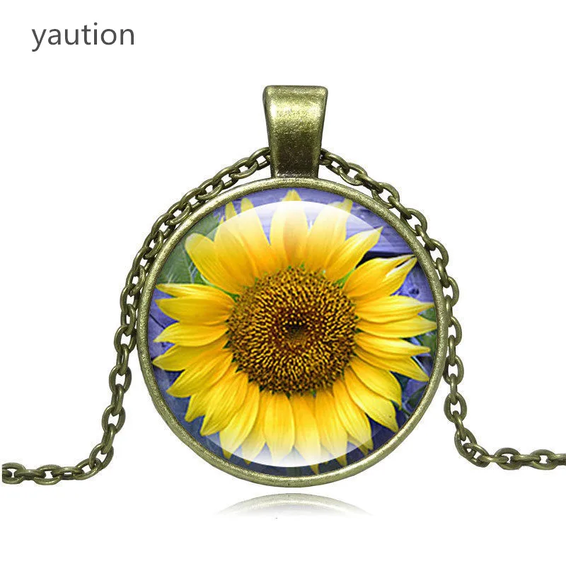 Ожерелье с подвеской в виде подсолнуха покрытием из серебра и бронзы|necklas for