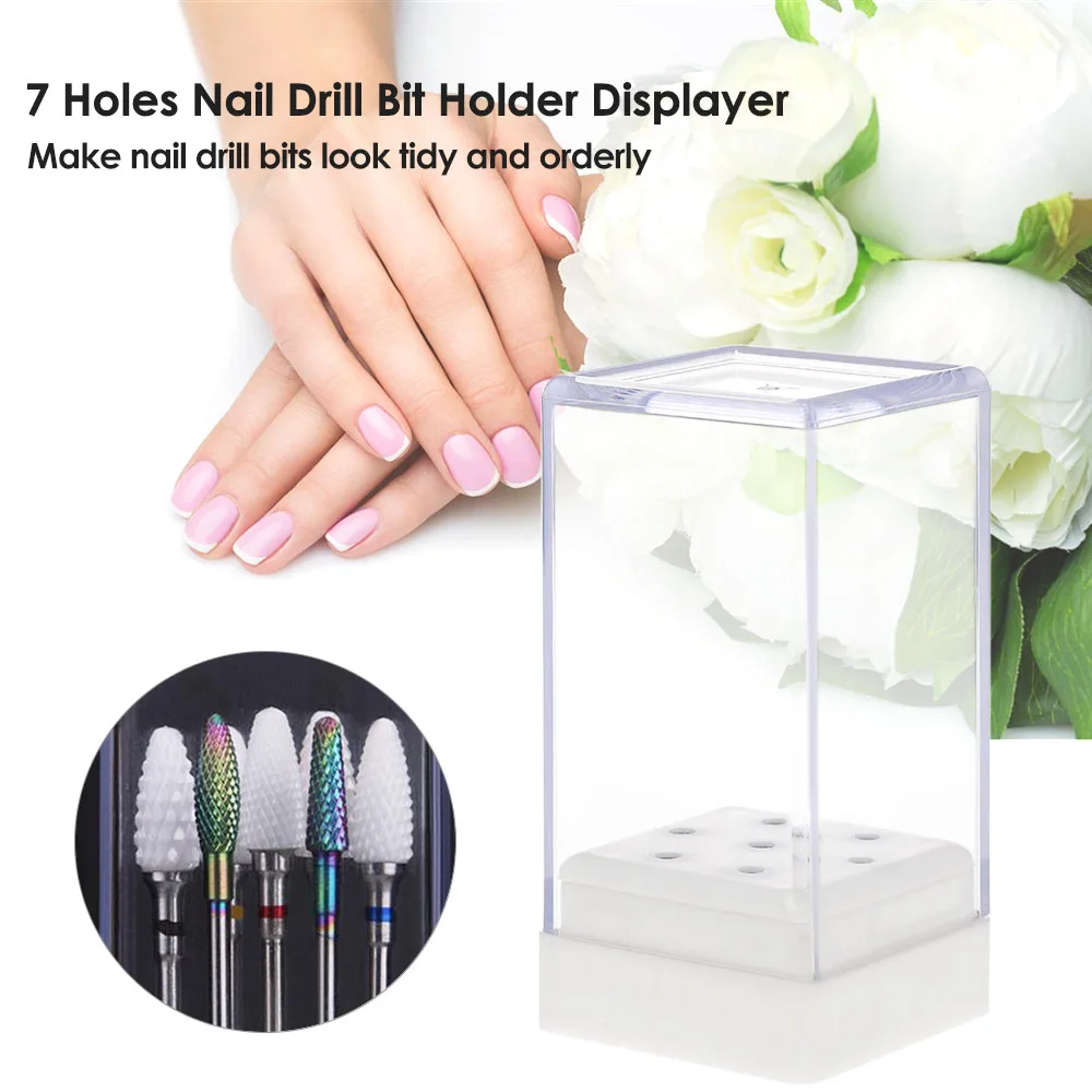 

7 Holes Nail Tool Stand With Cover Nail Drill Bit Holder Display Standing Storage Box for Electric Drill Manicure Equipment