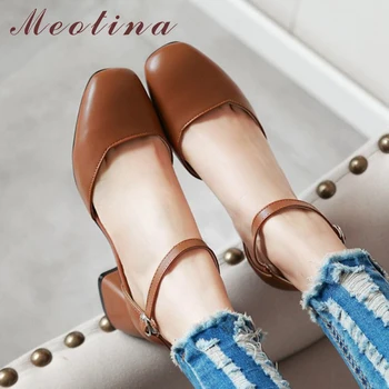 

Meotina Women Pumps Ankle Strap Thick Heel Women Shoes Square Toe Mid Heels Dress Work Pumps Comfortable Ladies Shoes Size 34-43