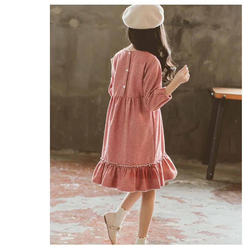 new 2018 ruffles children autumn winter striped princess dresses girls cotton layered dress kids clothes teenagers dress toddler (7)