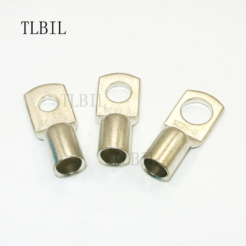 SC35 100Pcs 35mm2 2AWG 1/4&quot 5/16&quot 3/8&quot Listed Heavy Duty Lugs Battery Cable Bare Copper Eyelets Tubular Ring Terminal Connectors |