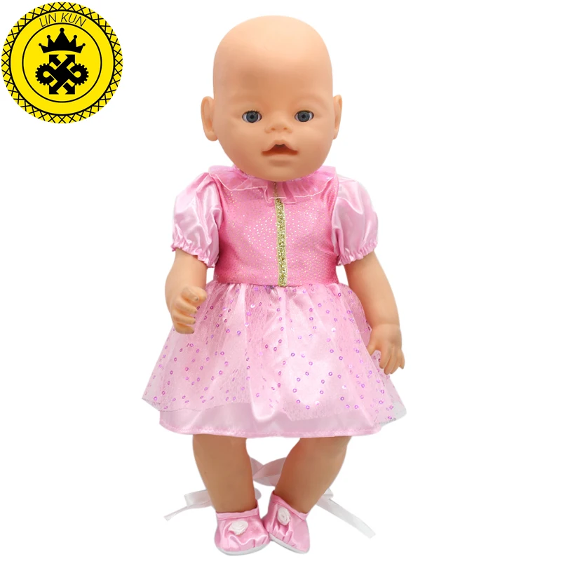 Fit 43cm Baby Doll Clothes Pink Sequin Dress Christmas Gift Doll