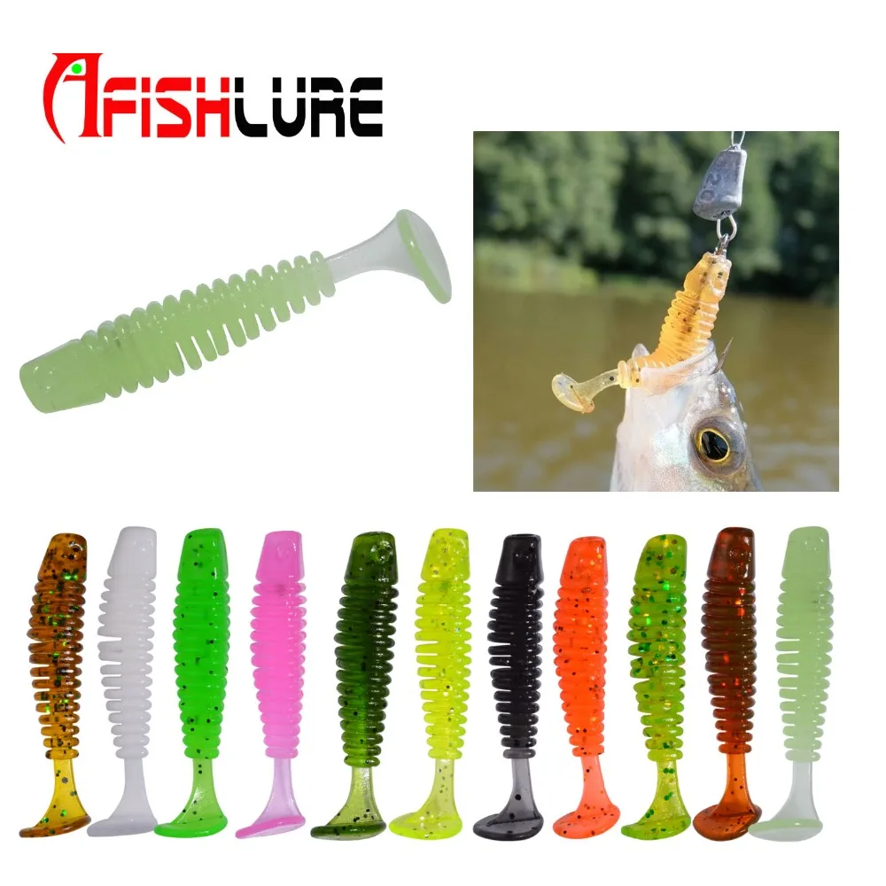20pcs/lot Afishlure Paddle Tail soft bait Lures 38mm 0.85g T Tail Fishy Smell Bass Sea fishing Bait Plastic Worms Lure Fishing