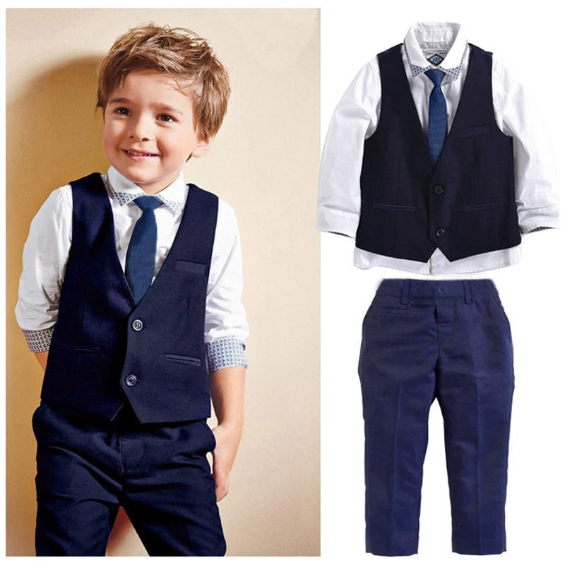 

3pcs Set Autumn 2018 Children's Leisure Clothing Sets Kids Baby Boy Suit Vest Gentleman Clothes For Weddings Formal Clothing