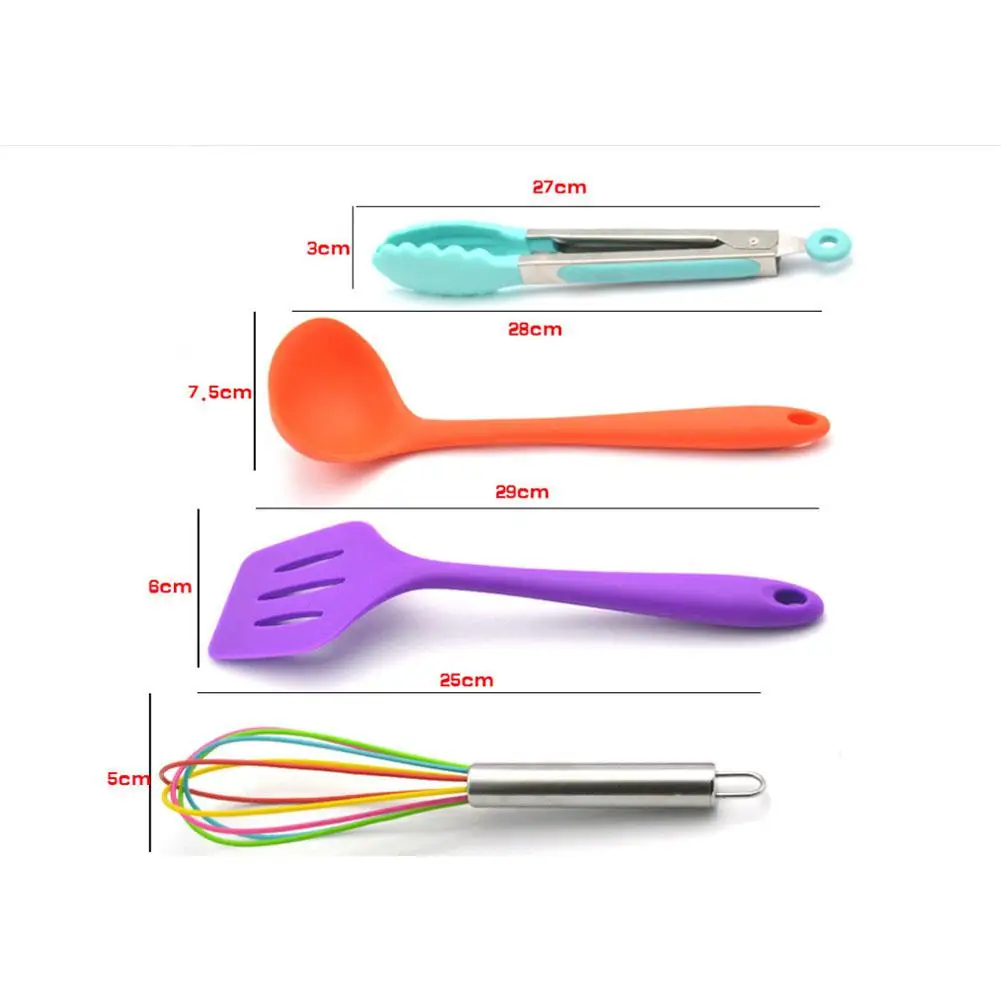 10 шт./партия, набор силиконовой кухонной посуды, цветная ложка, лопатка, паста, сервер, венчик, ковш, ситечко для домашнего приготовления, барбекю, выпечки
