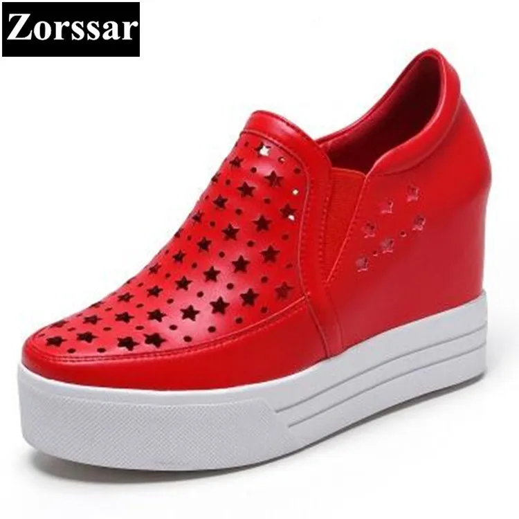 

{Zorssar} 2017 Womens Genuine leather platform Shoes Wedges High heels Pumps Women height increasing shoes female casual shoes