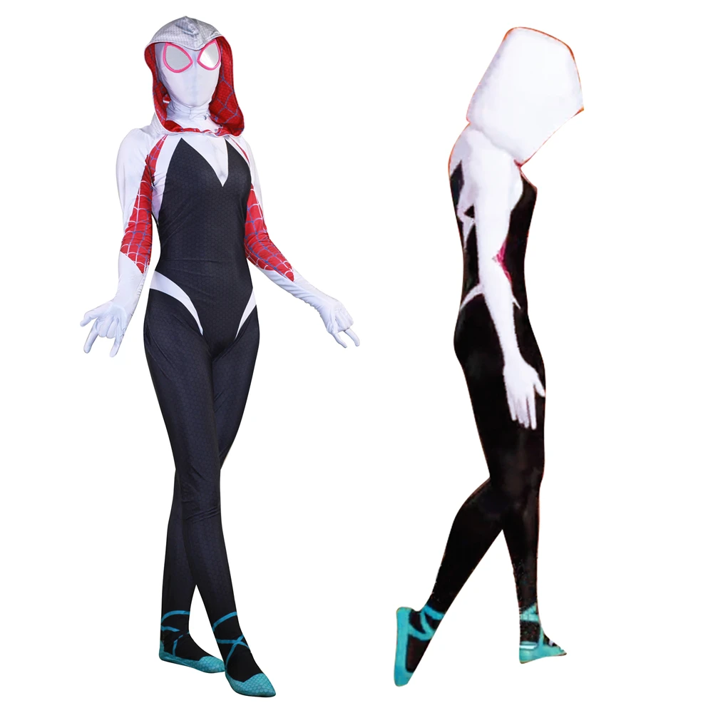 Новый 3D Для женщин Гвен Стейси Косплэй костюм супергерой Zentai Боди Комбинезоны
