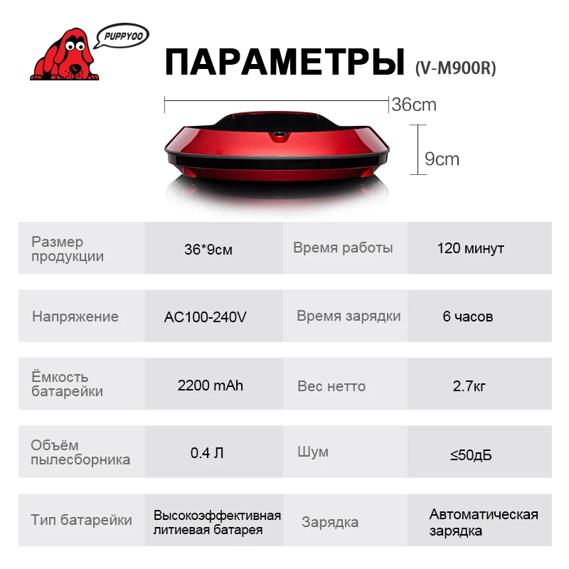 Умный робот пылесос PUPPYOO V-M900R, со склада в России, фильтр HEPA уборка по расписанию, автоматическая зарядка