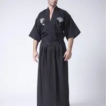 Черная классическая японская одежда самураев Мужская кимоно воина с Obi традиционным юката Haori костюм на Хэллоуин