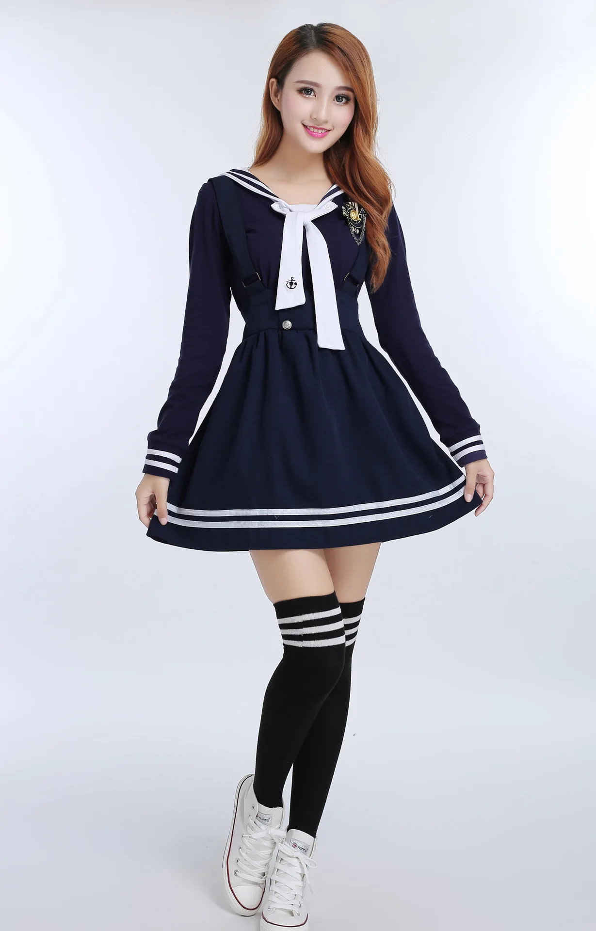 Японская Корейская школьная форма для девочек, Студенческая одежда, костюмы, Белая школьная форма моряка, рубашка+ темно-синяя юбка на бретелях для женщин