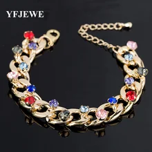 YFJEWE Модные романтический разноцветный браслет из желтого золота с Цвет Для женщин браслет с украшением в виде кристаллов браслет из цепочек Лидер продаж B058