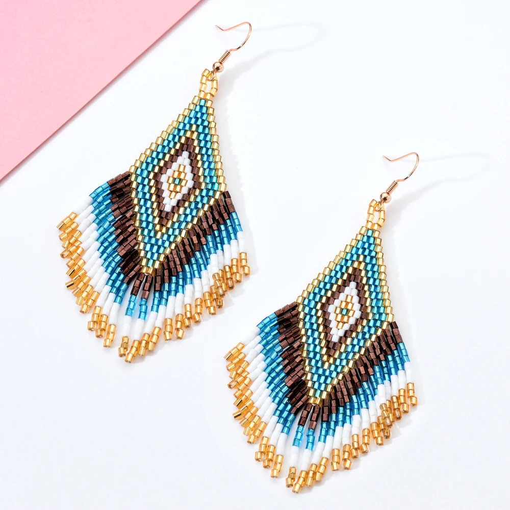 ZMZY Ethnic Earings Fashion Jewelry Boho Drop Earrings for Women Bohemian Long Tassel Crystal Bead Handmade Earring Fringe Gifts - Image 6