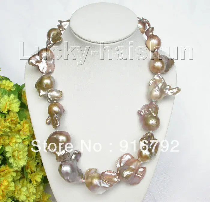 

free P&P ***** Genuine HUGE RARE 31mm lavender Reborn keshi pearls necklace