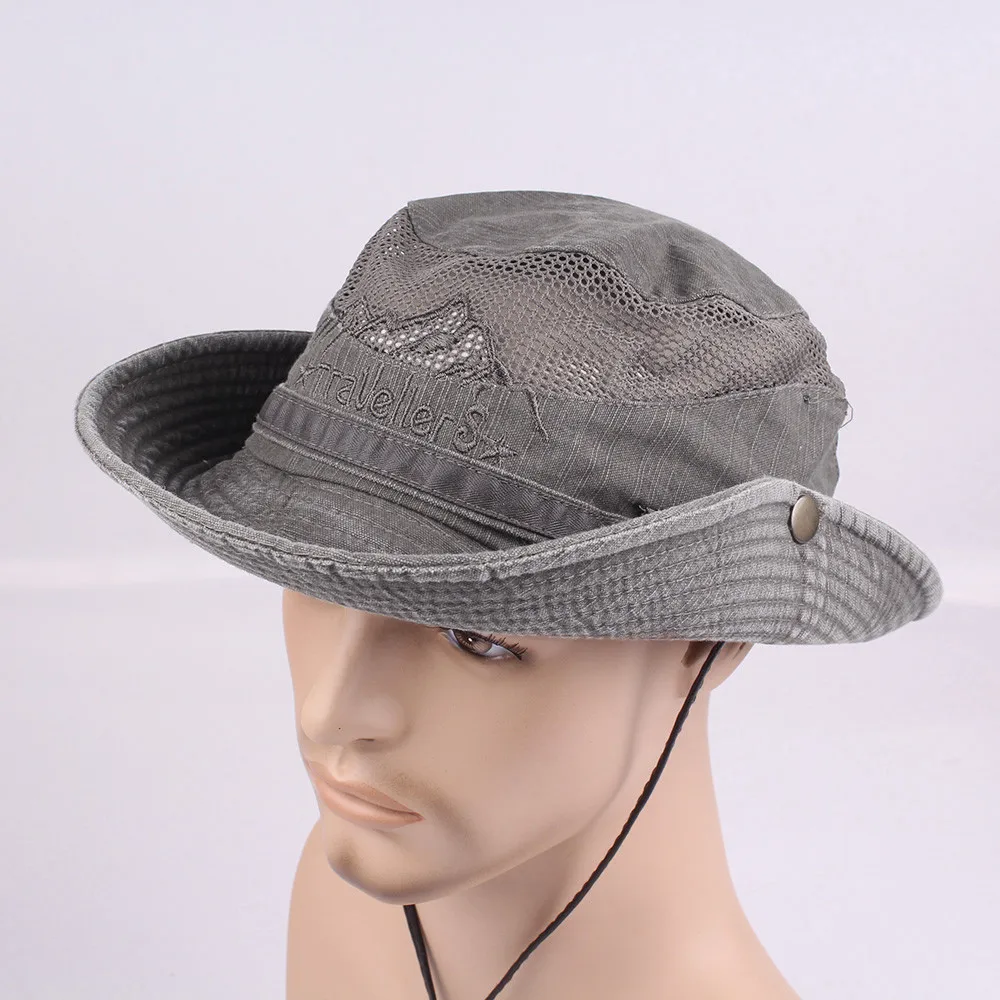Мужская хлопчатобумажная вышивка козырек-сетка ведро шляпы Рыбацкая шляпа Открытый Альпинизм рыболовные кепки зонт