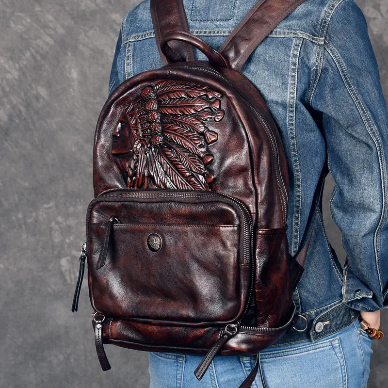 Indiana Bolsa Leder Rucksack Männer Brown Tasche Echtem 100 Multi Handgemachte 3d kakifarbig Chef Vintage Geprägte Aus Daypack Tote qUSZxwSX