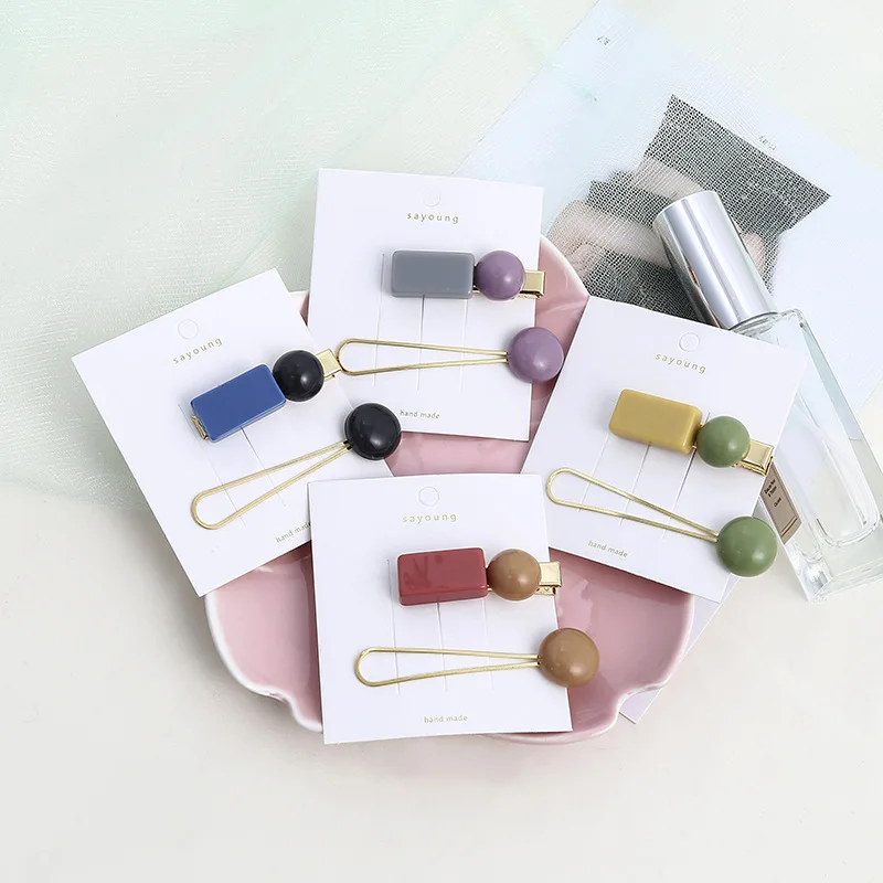 

2 unids/set fashion acrylic hair pins rectangular round acrylic pearl hairpin 4 color hair clip for women hair accessories 013