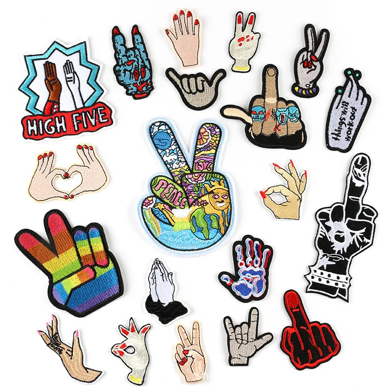 

Finger Hand Biker Skeleton Punk Rock Stranger Things Patch Iron on Embroidered Patches for Clothes Badges Sugar Skull Applique