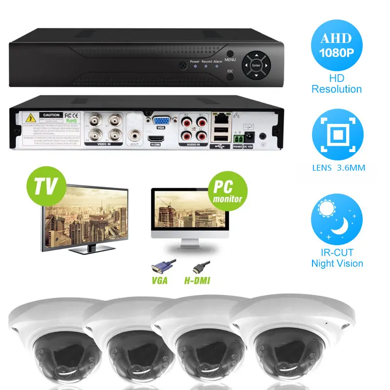 4 канала 1080P DVR система видеонаблюдения ТБ HDD 2 МП купольная AHD ИК Ночная