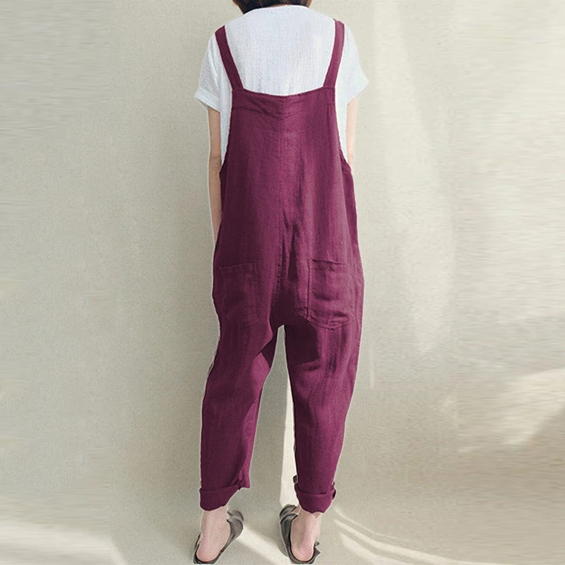 New Fashion Cotton Linen Jumpsuit Woman Causal Loose Long Trousers Women Strappy Harem Pants Romper Female Lady Baggy Pants