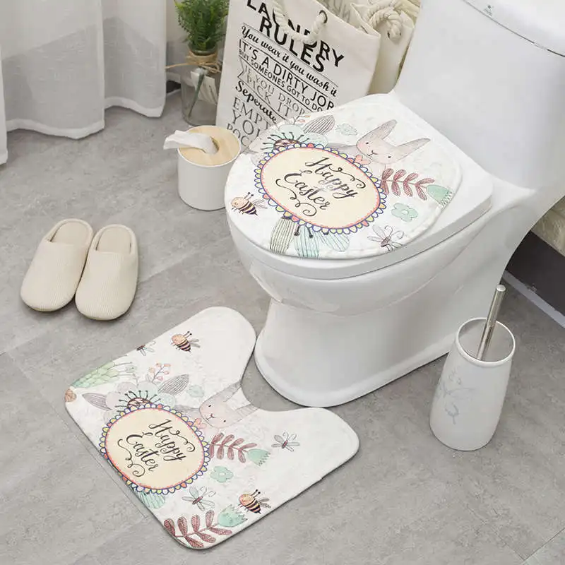Набор ковриков для ванной из 2 предметов с мультяшным животным рисунком, впитывающий нескользящий коврик из кораллового флиса для ванной, моющийся коврик для ванной комнаты и туалета - Цвет: 3
