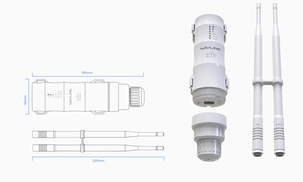 Wavlink AC600 30dbm высокая мощность открытый Всепогодный Беспроводной Wi-Fi маршрутизатор/AP повторитель двухдиапазонный 5G/2,4G внешняя съемная антенна