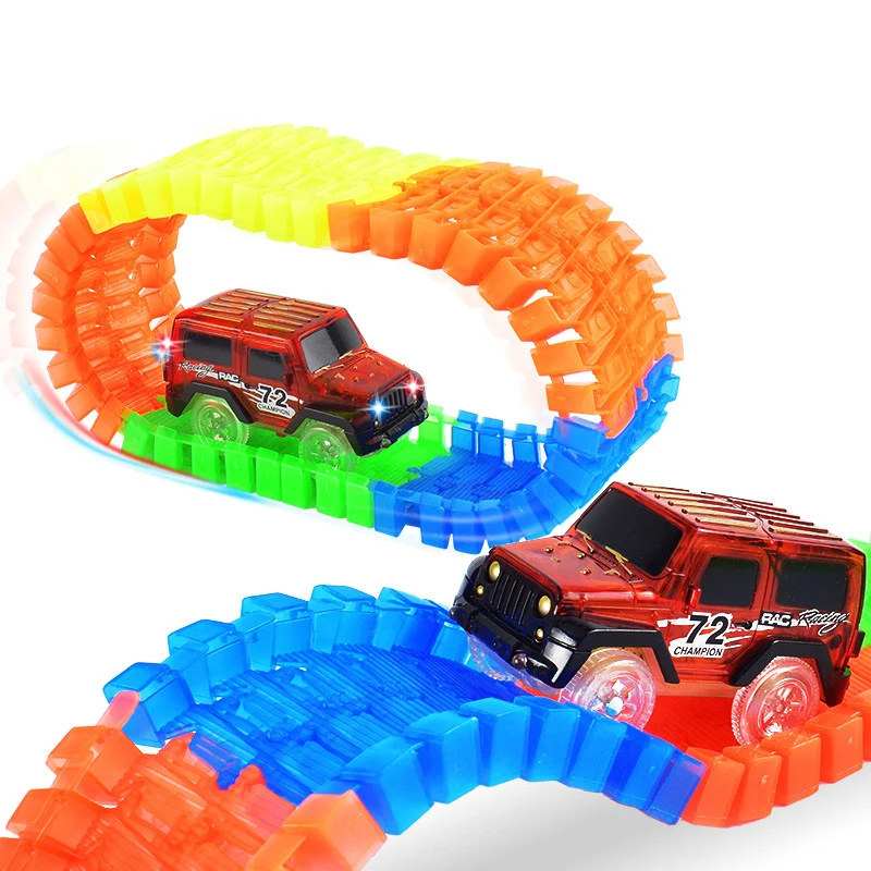 2017 Glow in dark font b toys b font 600pcs track 1pcs Led car Glowing Race