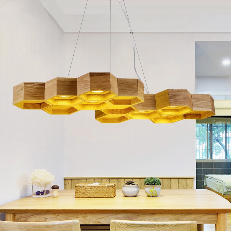 

Artistic creative personality restaurant lights bar hanging lights simple honeycomb solid wood Pendant lamps chandelier