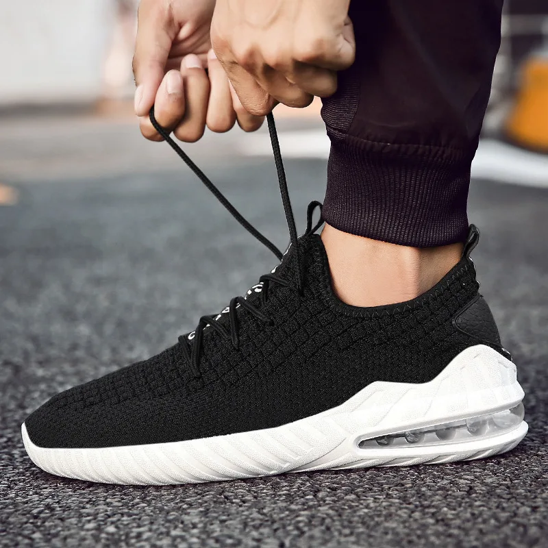 

Classic new fashion cushion cushioning men's shoes flying woven tide shoes lightweight breathable mesh casual lace up shoes
