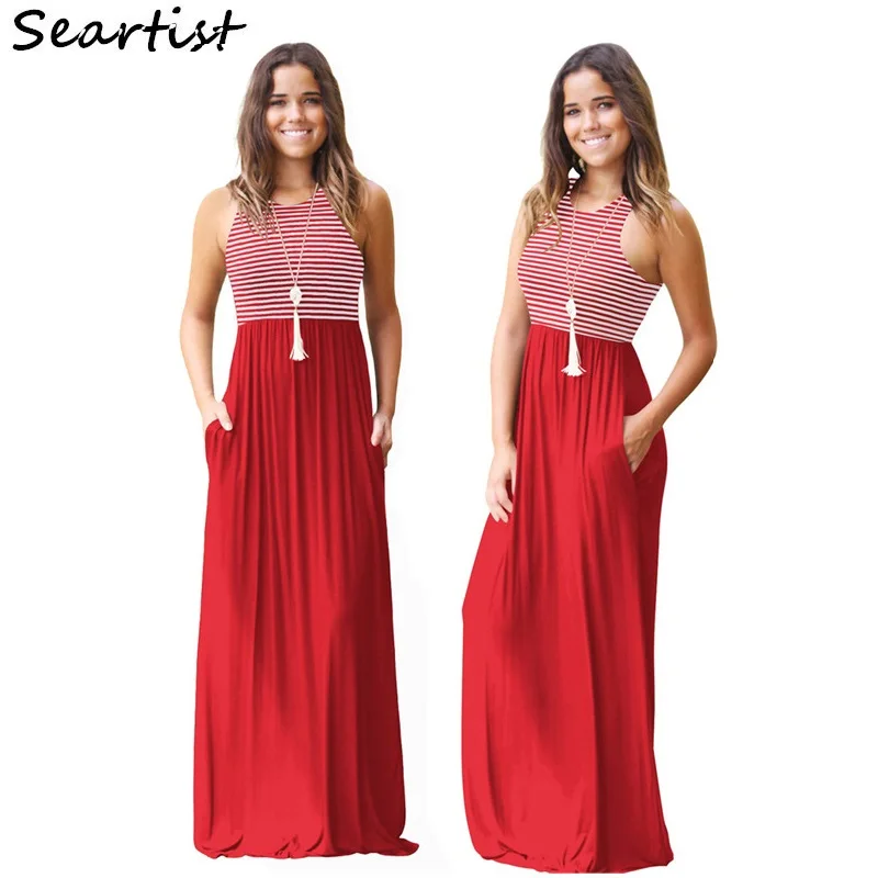 

Seartist Mother Summer Beach Dress Mom Bohemian Sleeveless Long Dress Women Striped Party Dress Women Fashion Dresses 2019 40