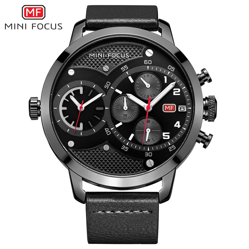 MINI FOCUS Dual Time Chronograph Quartz Watch Men Sports Watches Top